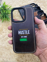 Leather Case for iPhone 15 Back Cover With Hustle Mode On Cut Art | ZINOSKINS