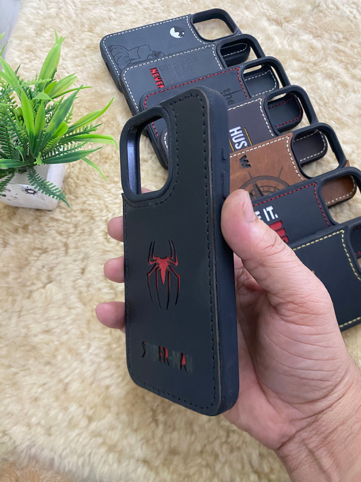 Leather Case for iPhone 11 Pro Back Cover With Spiderman Cut Art | ZINOSKINS