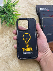 Leather Case for iPhone 12 Mini Back Cover With Think Positive yellow Bulb Cut Art | ZINOSKINS