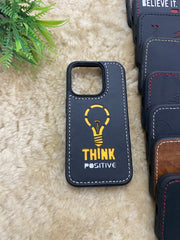 Leather Case for iPhone 12 Mini Back Cover With Think Positive yellow Bulb Cut Art | ZINOSKINS