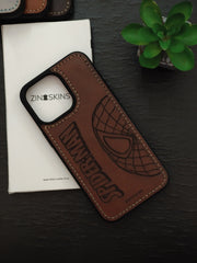Web Superhero Inspired Leather Phone Case | Handcrafted for iPhone 11–16 Pro Max