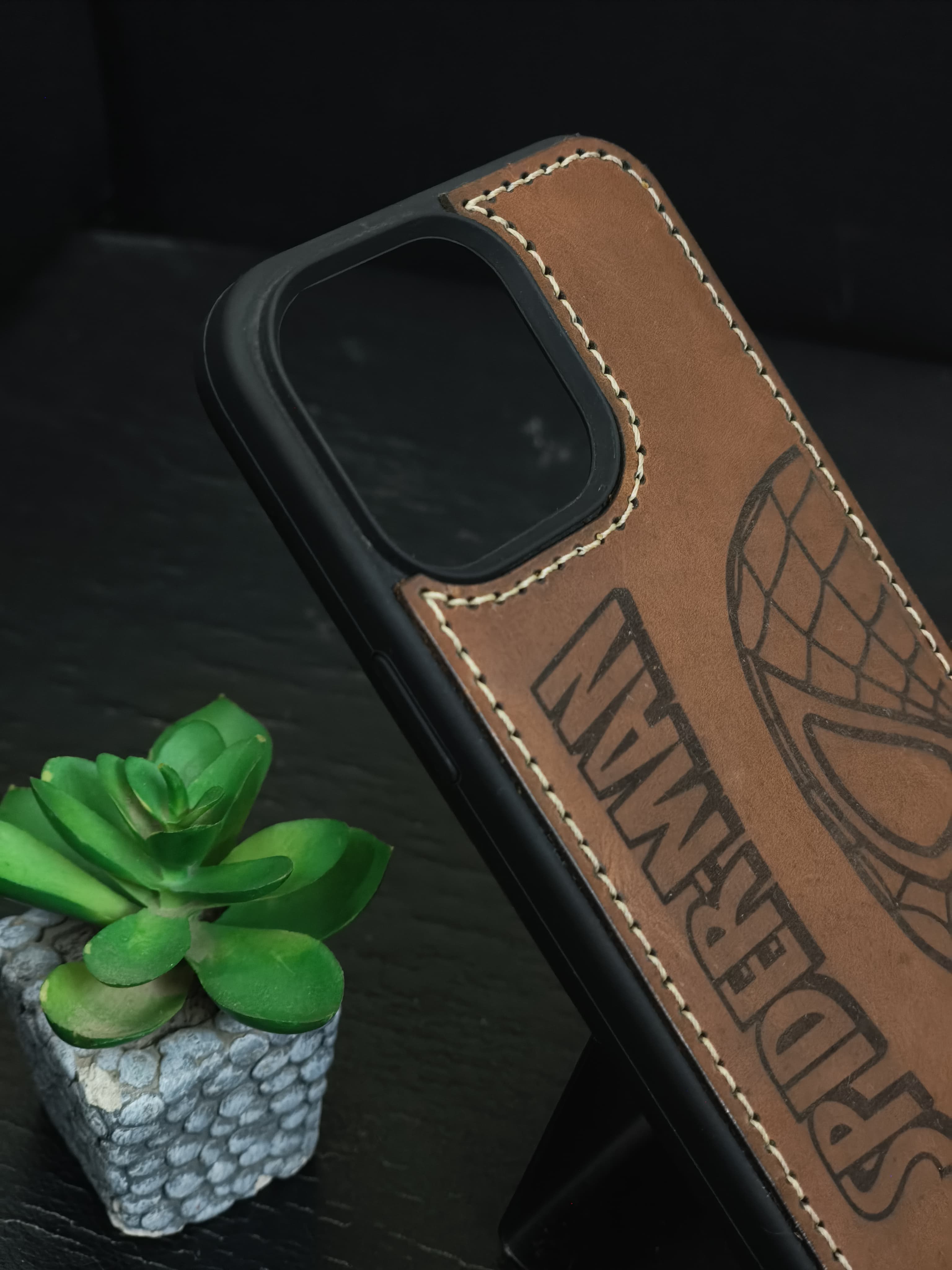 Web Superhero Inspired Leather Phone Case | Handcrafted for iPhone 11–16 Pro Max