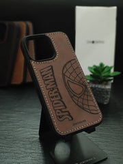 Web Superhero Inspired Leather Phone Case | Handcrafted for iPhone 11–16 Pro Max