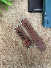 COMBO Tan Leather Strap N Band Style Band for Apple Watch + Same Color Leather Wallet Handmade | ZINOSKINS