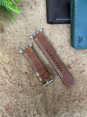 COMBO Tan Color Leather Strap Parallel Style Band for Apple Watch + Same Color Leather Wallet Handmade | ZINOSKINS