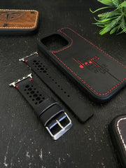 Black Leather Red N Band Style Straps for Apple Watch + Same Color the Best Way To Make Your Dream Comes True Leather Case for Iphone All Models | ZINOSKINS