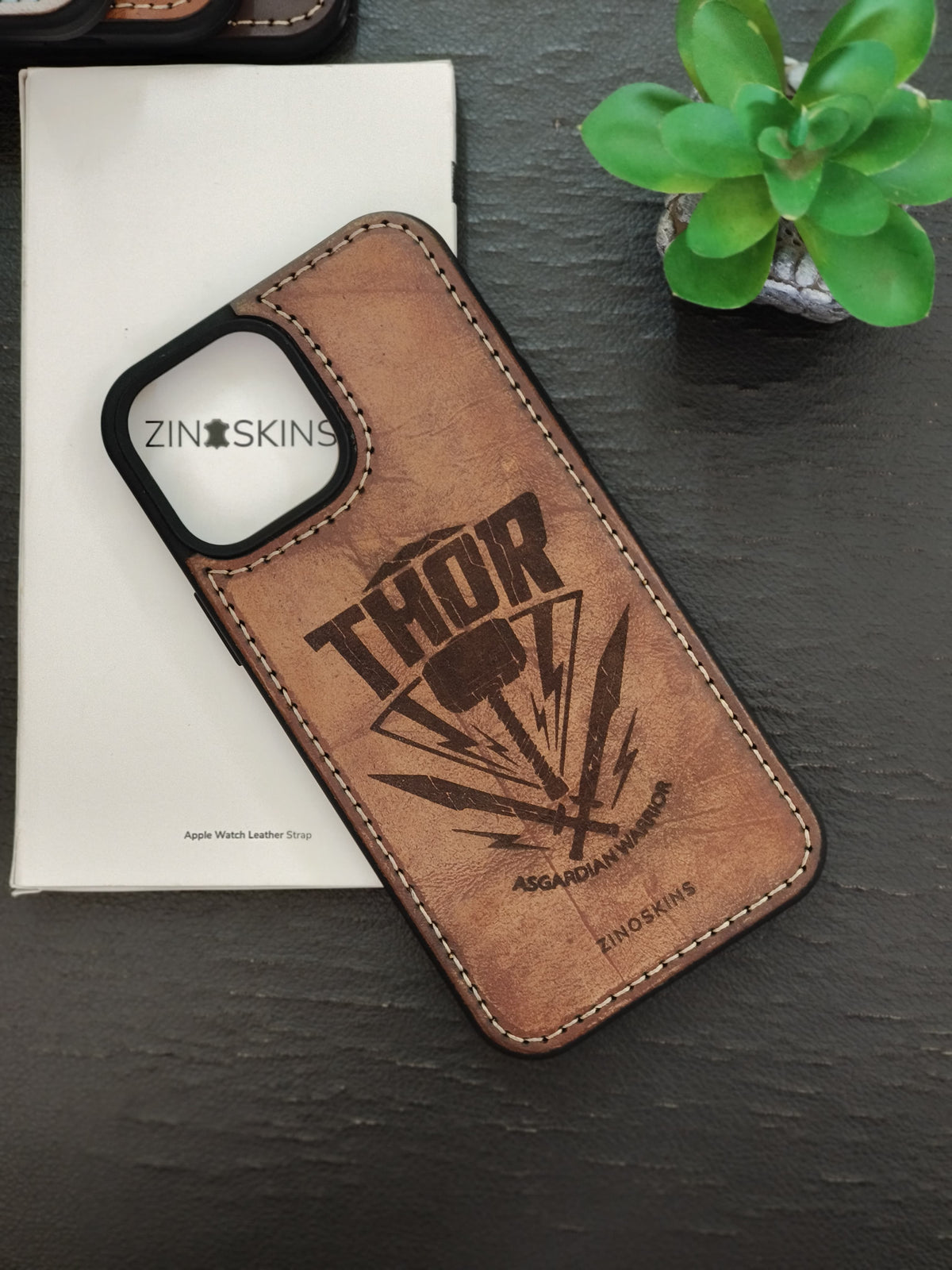 Premium Leather Case for iPhone 15 Back Cover With Thor Engraved by Zinoskins