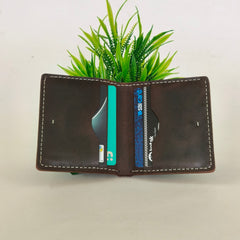 Leather Wallet for Mens Handmade Dark Brown With Ivory thread( Real Leather )
