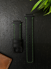 Black Leather Straps with Green Thread Full Stitch Style for Watch | ZINOSKINS