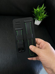 Black Leather Straps with Green Thread Full Stitch Style for Watch | ZINOSKINS