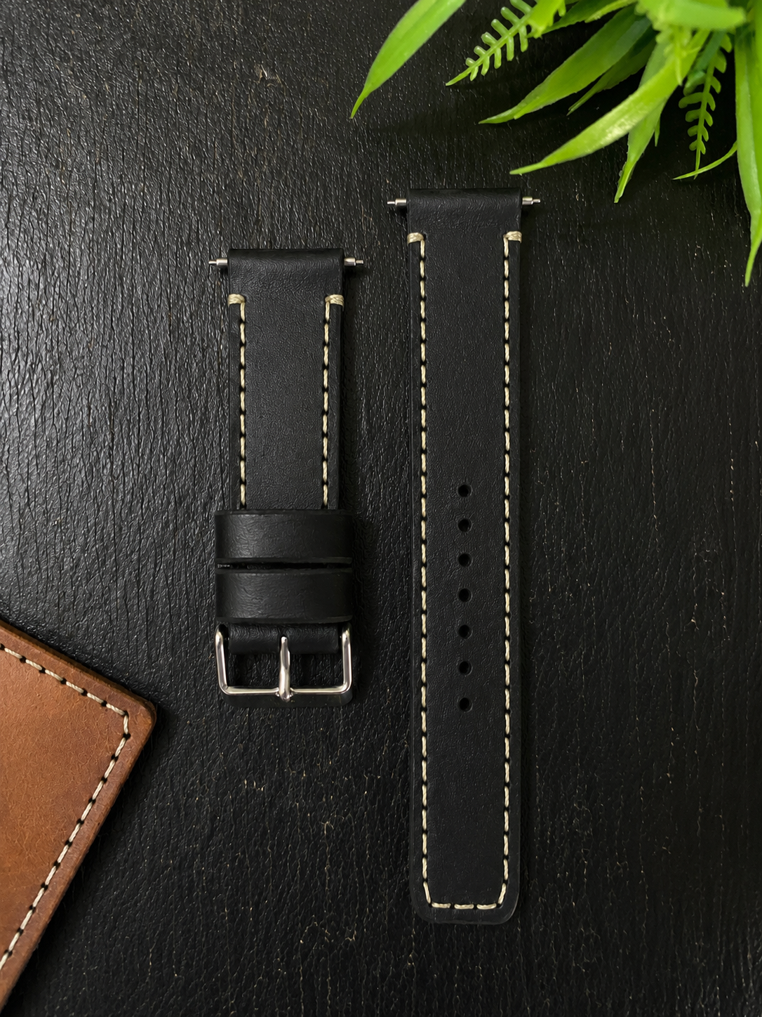 Black Leather Strap Full Stitch Style Band for Watch | ZINOSKINS