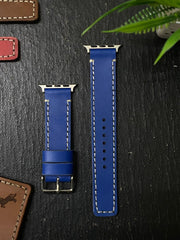 Zinoskins Full-Stitch Premium 100% Real Blue Leather Strap Compatible for Apple Watch – Classic Craft Meets Modern Style