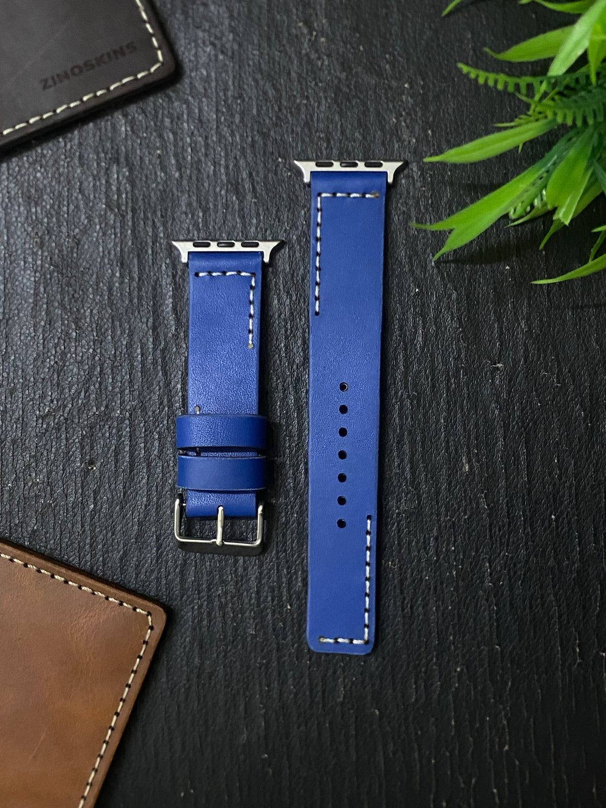 Blue Leather Strap L Stitch Style Straps for Apple Watch Leather Band | ZINOSKINS