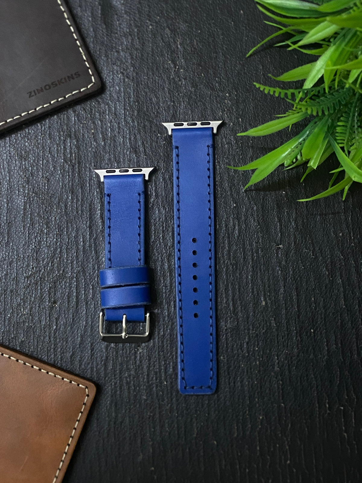 Blue Leather Strap Full Stitch Style Straps With Blue Self Thread for Apple Watch Leather Band | ZINOSKINS