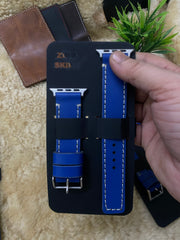 Blue Leather Strap Full Stitch Style Straps for Apple Watch Leather Band | ZINOSKINS