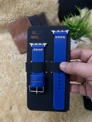 Blue Leather Strap Cross Stitch Style Straps for Apple Watch Leather Band | ZINOSKINS