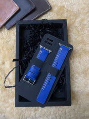 Blue Leather Strap Parallel Stitch Style Straps for Apple Watch Leather Band | ZINOSKINS