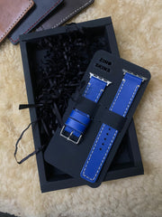 Blue Leather Strap Full Stitch Style Straps for Apple Watch Leather Band | ZINOSKINS