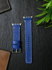 Blue Leather Strap Full Stitch Style Straps for Apple Watch Leather Band | ZINOSKINS