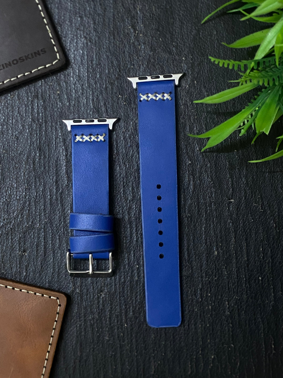 Blue Leather Strap Cross Stitch Style Straps for Apple Watch Leather Band | ZINOSKINS