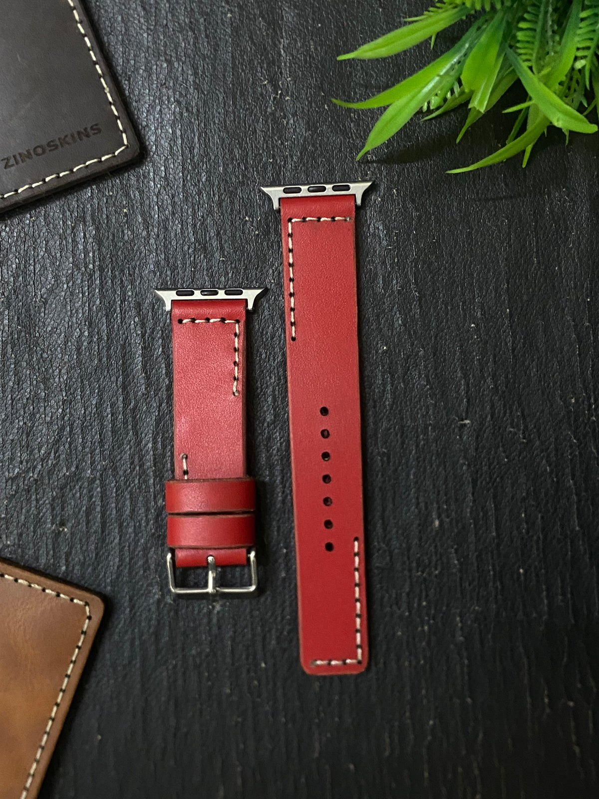 Red Leather Strap L Stitch Style Straps for Apple Watch Leather Band | ZINOSKINS