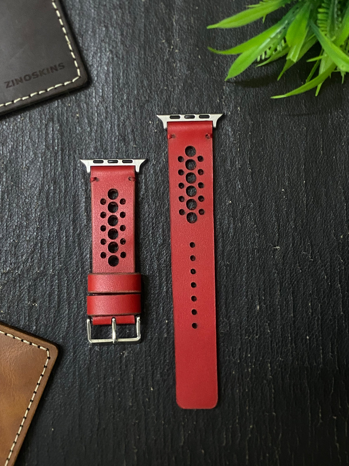 Red Leather Strap N Band Style Straps for Apple Watch Leather Band | ZINOSKINS