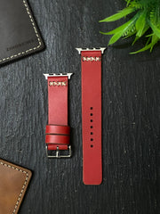 Red Leather Strap Cross Stitch Style Straps for Apple Watch Leather Band | ZINOSKINS