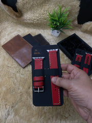 Red Leather Strap L Stitch Style Straps for Apple Watch Leather Band | ZINOSKINS
