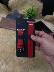 Red Leather Strap Cross Stitch Style Straps for Apple Watch Leather Band | ZINOSKINS