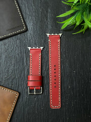 Red Leather Strap Full Stitch Style Straps for Apple Watch Leather Band | ZINOSKINS