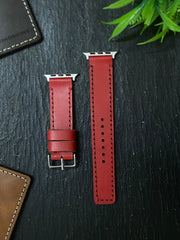 Red Leather Strap Full Stitch Style Straps With Red Self Thread for Apple Watch Leather Band | ZINOSKINS