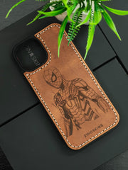 Premium Leather Case for iPhone 11  Back Cover With Spiderman Engraved by Zinoskins