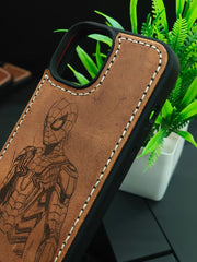 Premium Leather Case for iPhone 11  Back Cover With Spiderman Engraved by Zinoskins