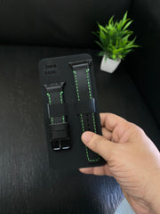 Black Leather Straps with Green Thread Full Stitch Style for Apple Watch | ZINOSKINS