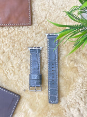 Grey Crocodile Print Leather Full Stitch Style Straps for Apple Watch | ZINOSKINS