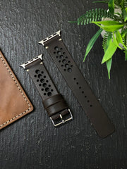 Dark Brown Leather N Band Style Straps for Apple Watch + Same Color Hustle Mode On Style Art Leather Case for Iphone All Models | ZINOSKINS