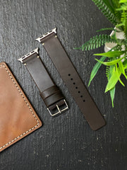 Dark Brown Leather Simple Style Straps for Apple Watch + Same Color Hustle Mode Style Art Leather Case for Iphone All Models | ZINOSKINS