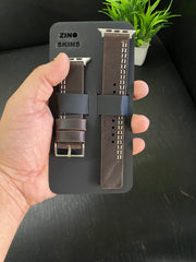 Dark Brown Leather Parallel Stitch Style Straps for Apple Watch + Same Color Hustle Mode Style Art Leather Case for Iphone All Models | ZINOSKINS