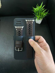 Dark Brown Leather N Band Style Straps for Apple Watch + Same Color Hustle Mode On Style Art Leather Case for Iphone All Models | ZINOSKINS