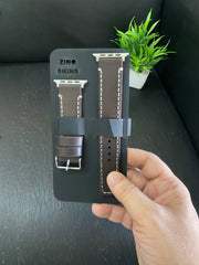 Dark Brown Leather Strap Full Stitch Style Straps for Apple Watch Leather Band | ZINOSKINS