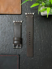 COMBO Darkest Brown Leather Strap Simple Style Band for Apple Watch + Same Color Leather Wallet Handmade | ZINOSKINS