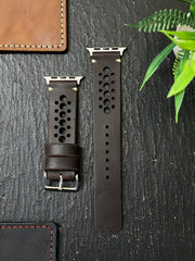Dark Brown Leather N Band Style Straps for Apple Watch + Same Color Hustle Mode On Style Art Leather Case for Iphone All Models | ZINOSKINS
