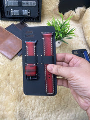 Red Edge Tone Leather With Ivory Thread Full Stitch Style Straps for Apple Watch | ZINOSKINS