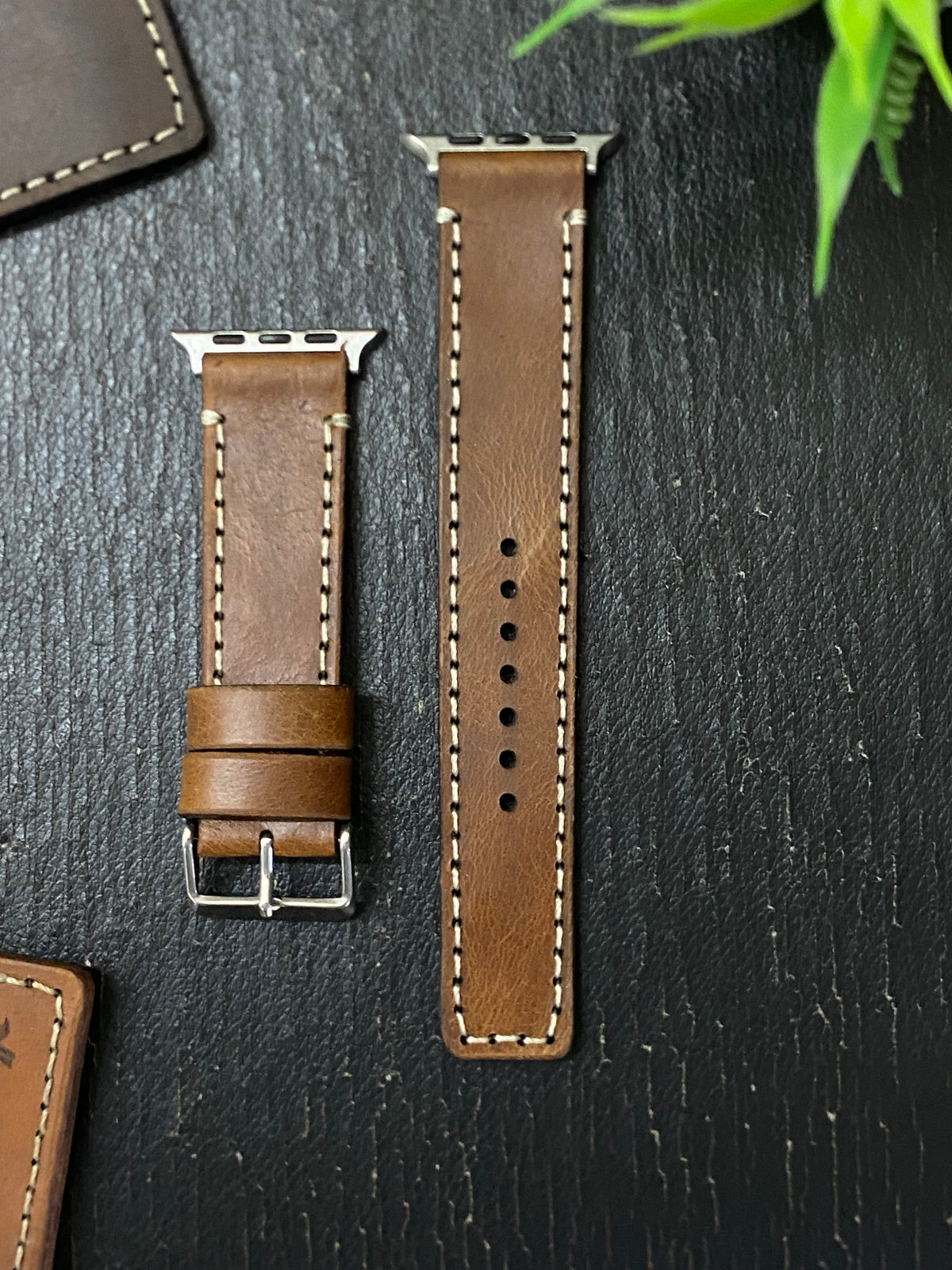 Tan Color Leather Strap Full Stitch Style Band for Apple Watch | ZINOSKINS
