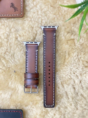 Tan Edge Tone Leather Full Stitch Style Straps for Apple Watch | ZINOSKINS