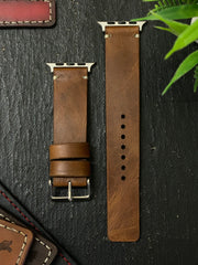Tan Leather Simple Style Straps for Apple Watch + Same Color Compass Style Art Leather Case for Iphone All Models | ZINOSKINS