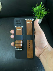 Tan Color Leather Strap Cross Stitch Style Band for Apple Watch | ZINOSKINS