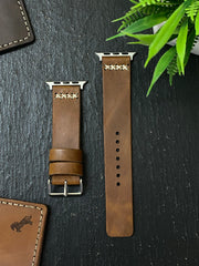 Tan Color Leather Strap Cross Stitch Style Band for Apple Watch | ZINOSKINS
