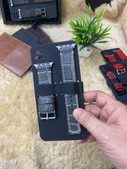 Grey Crocodile Print Leather Full Stitch Style Straps for Apple Watch | ZINOSKINS