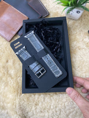 Grey Crocodile Print Leather Full Stitch Style Straps for Apple Watch | ZINOSKINS